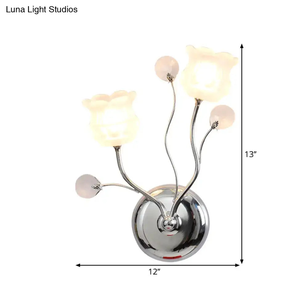 Chrome Crystal Bloom Shade Wall Sconce Decorbites with frosted glass flowers and curved arms on Tampa Home & Garden Store