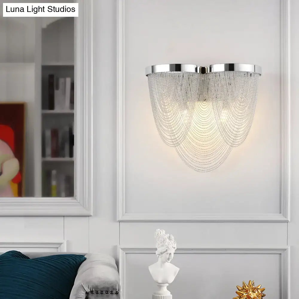 Aluminum chrome wall light dual-light G9 with cascading crystal bead chains Decorbites on Tampa Home & Garden Store