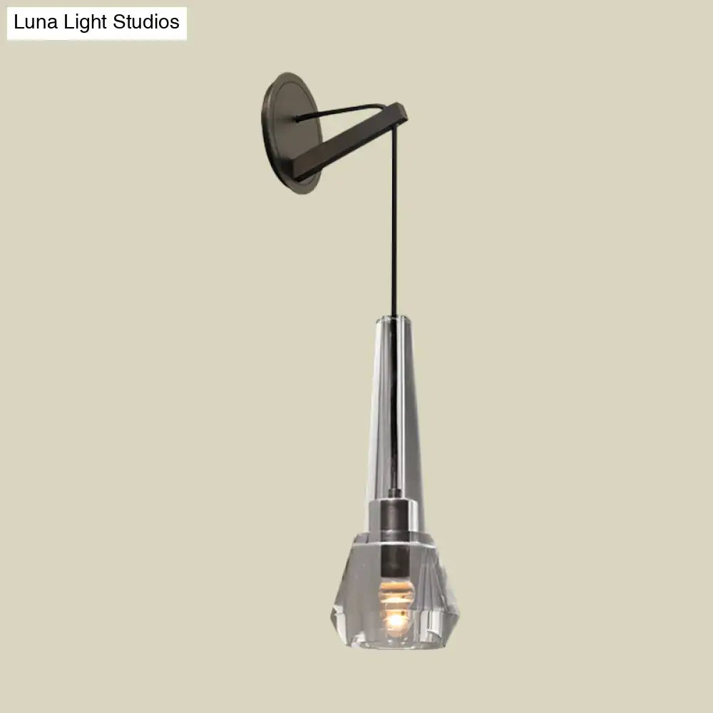 Tapered Crystal Wall Mount Light: Modern Bronze 1-Head Sconce with Dangling Cord