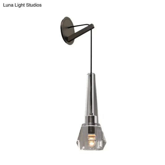Tapered Crystal Wall Mount Light: Modern Bronze 1-Head Sconce with Dangling Cord - Tampa Home & Garden Store