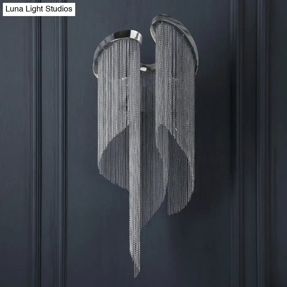 Chrome minimalist wall lamp with cascading chain fringe, Decorbites wall sconce on Tampa Home & Garden Store