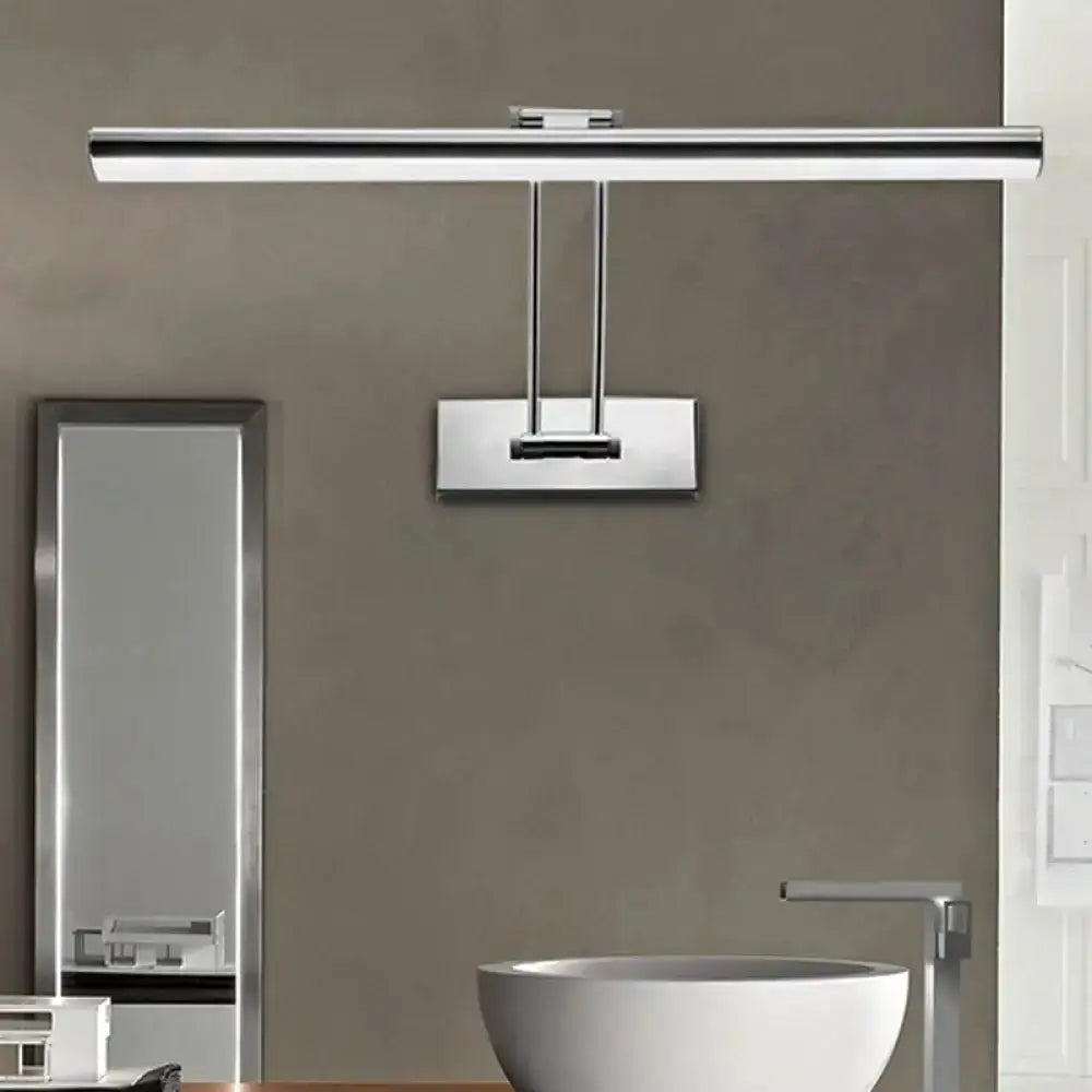 Modern chrome stainless steel linear LED bathroom vanity light with dual suspension cables on Tampa Home & Garden Store