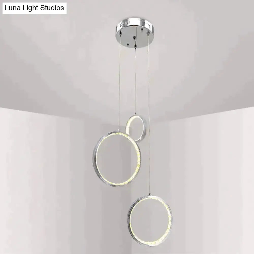Pendant light circle LED crystal pendant by Decorbites with two illuminated rings chrome mount on Tampa Home & Garden Store