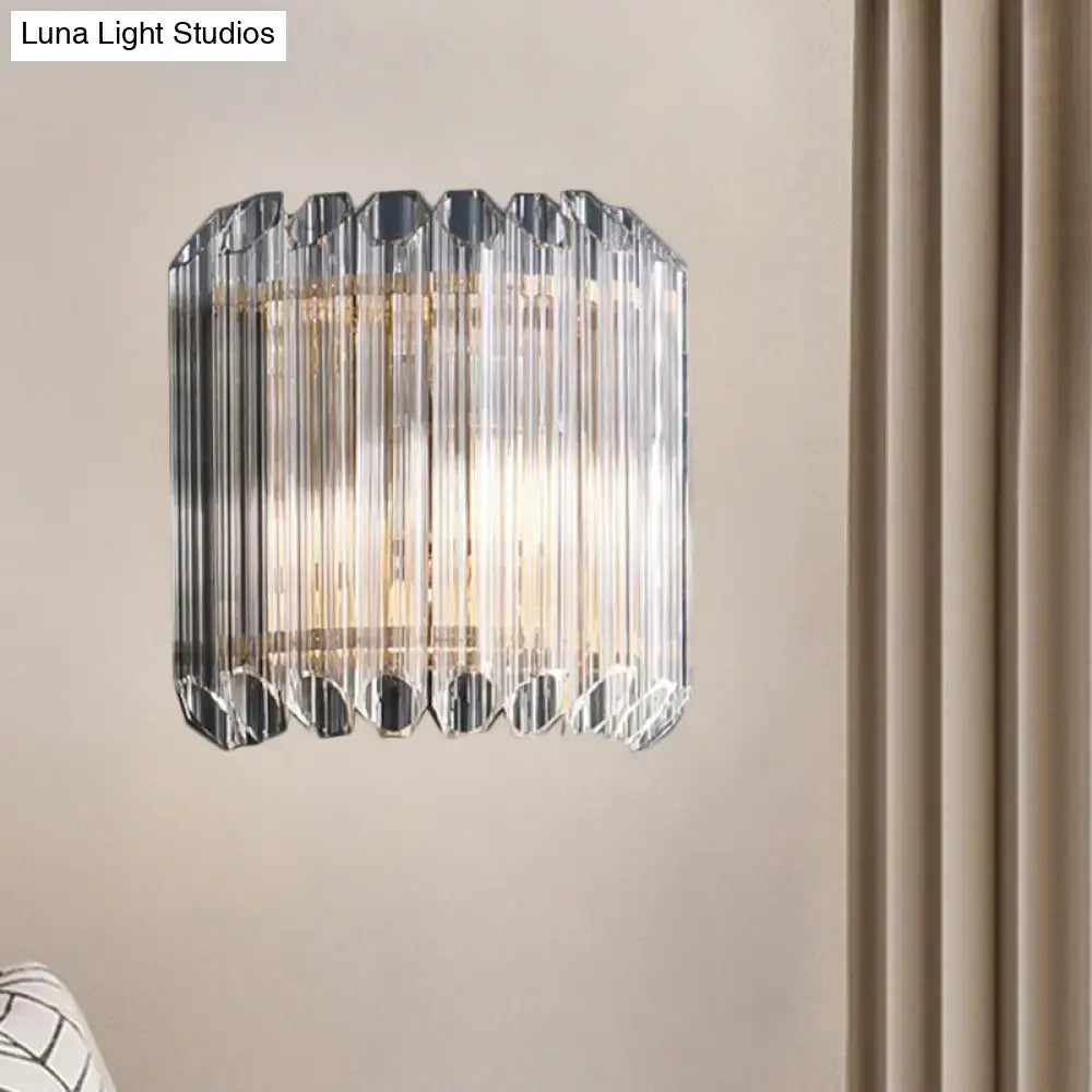Clear crystal half-drum wall sconce with vertical prism panels Decorbites on Tampa Home & Garden Store