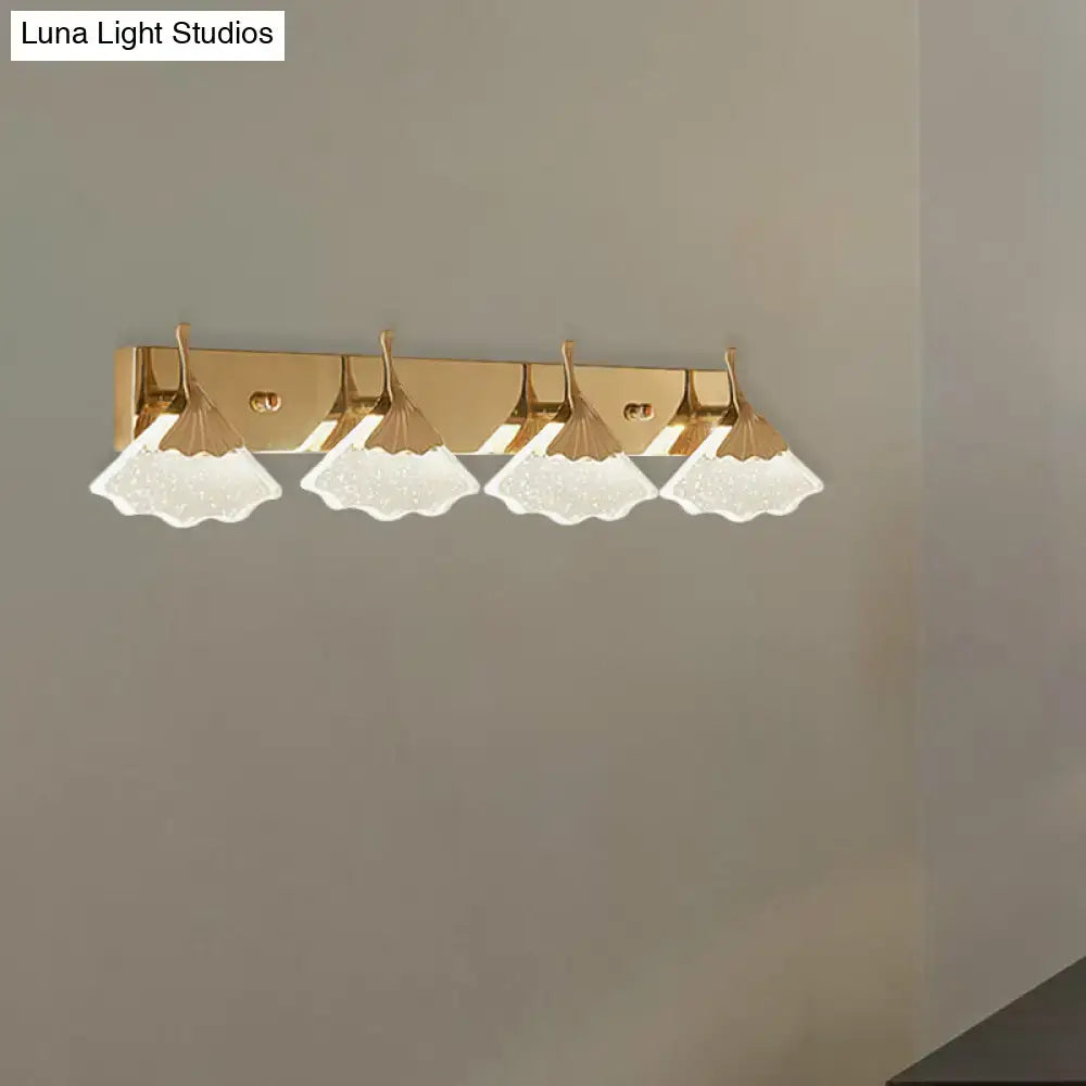 Gold Crystal 4-Bulb Vanity Wall Light with brass finish and scalloped glass shades on Tampa Home & Garden Store