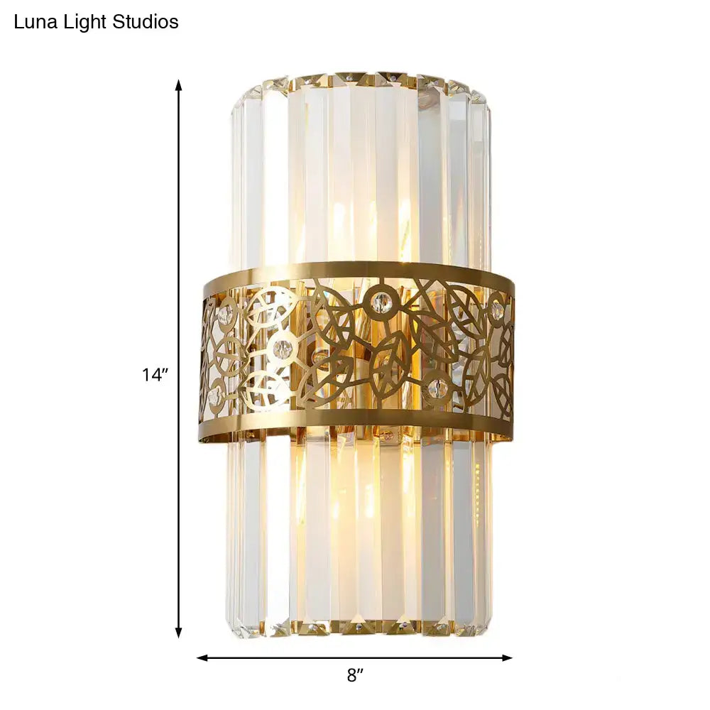 Brass crystal wall light, compact sconce with gold finish and crystal panels on Tampa Home & Garden Store