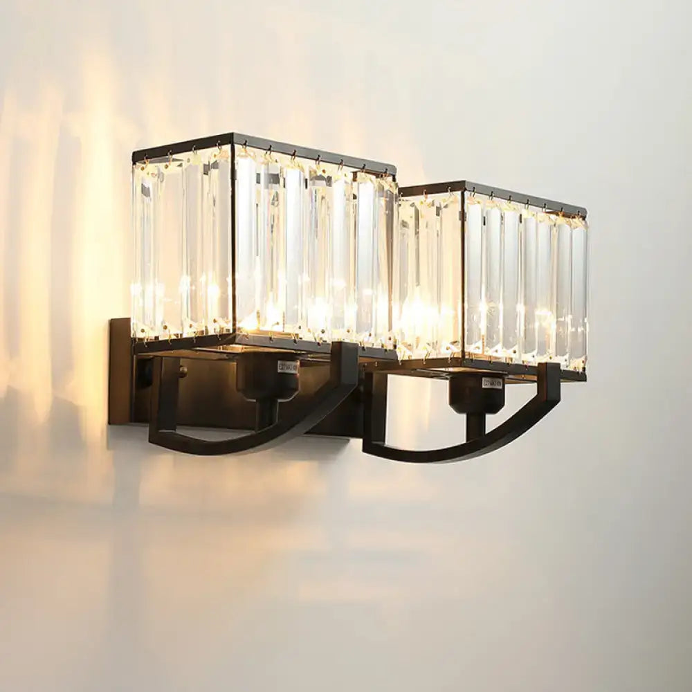 Crystal Wall Sconce Light by Decorbites; black metal frame with glass prisms, two-light fixture on Tampa Home & Garden Store