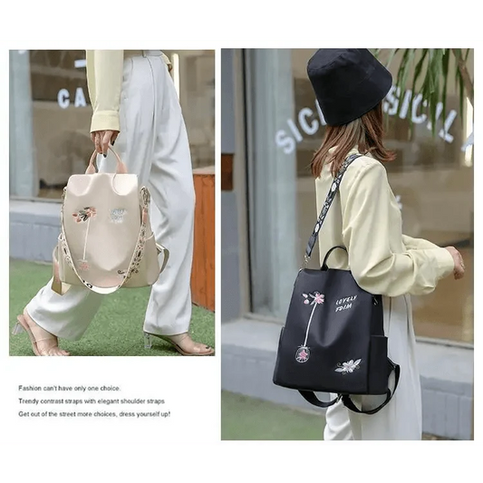 Modern Elegant Waterproof Women's Backpack Stevvex beige and black, 2 backpacks on Tampa Home & Garden Store