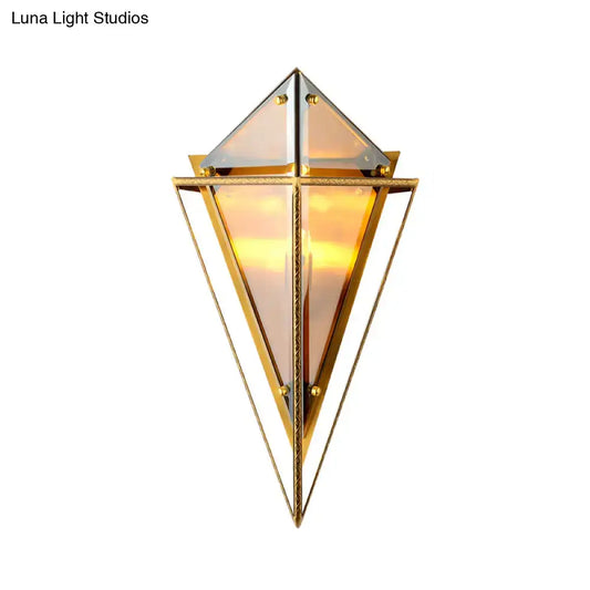 Vintage Amber/Smoke Gray Glass Triangle Wall Sconce Light - LED Wall Lamp with Iron Frame - Tampa Home & Garden Store