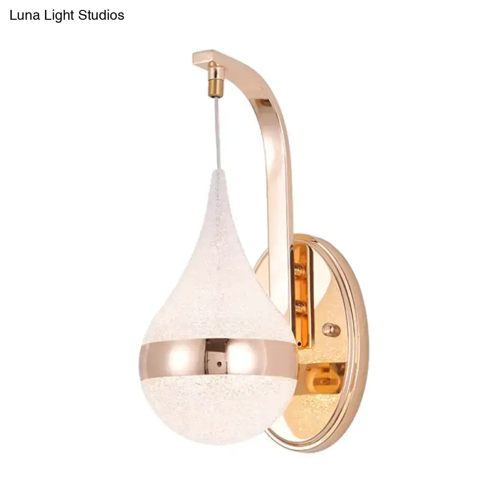 Modern gold acrylic waterdrop wall light fixture sconce with curved arm for bedroom on Tampa Home & Garden Store