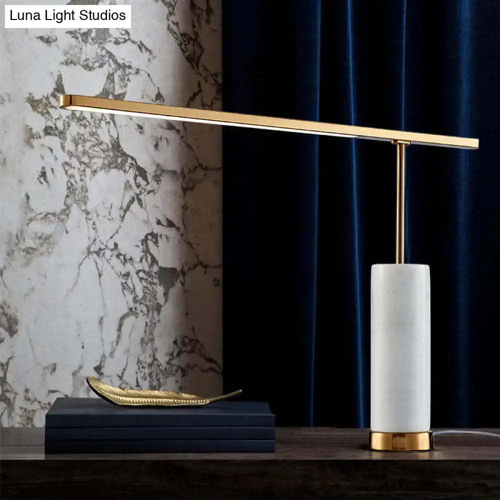 Gold Marble Nightstand Lamp by Decorbites with white marble base and slim gold bar and stem on Tampa Home & Garden Store