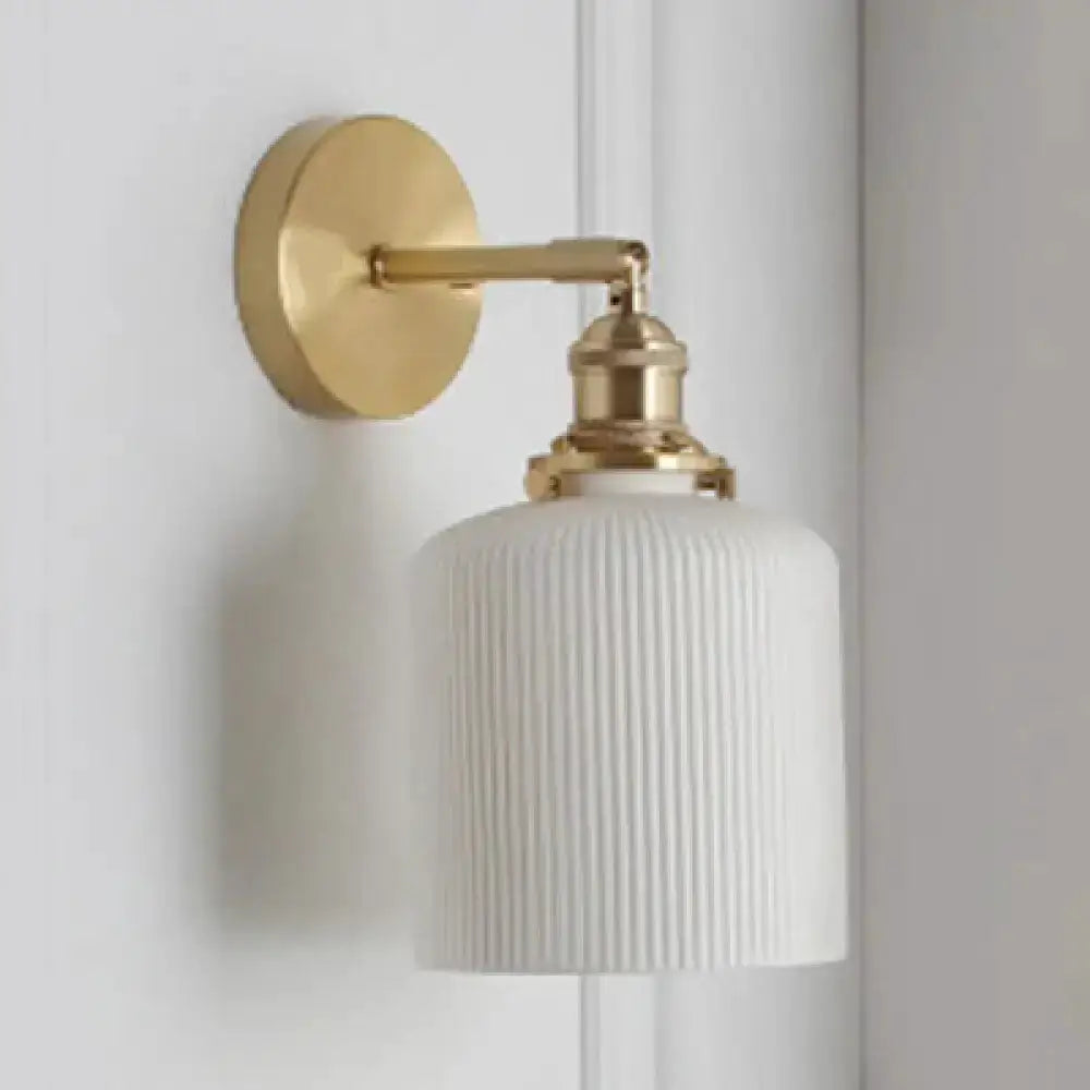 Modern Gold and White Ribbed Glass Wall Sconce