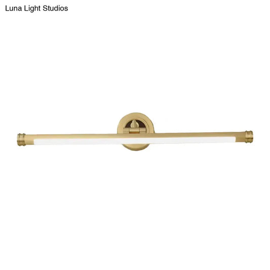 Gold LED bathroom vanity light fixture wall sconce with horizontal bar and round backplate on Tampa Home & Garden Store
