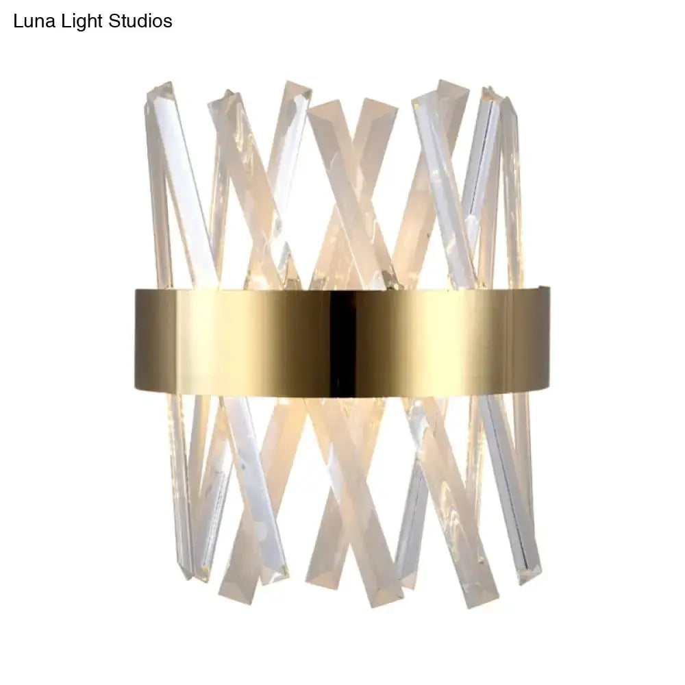 Decorbites modern gold clear crystal wall sconce with brass band and prisms, 12in height on Tampa Home & Garden Store