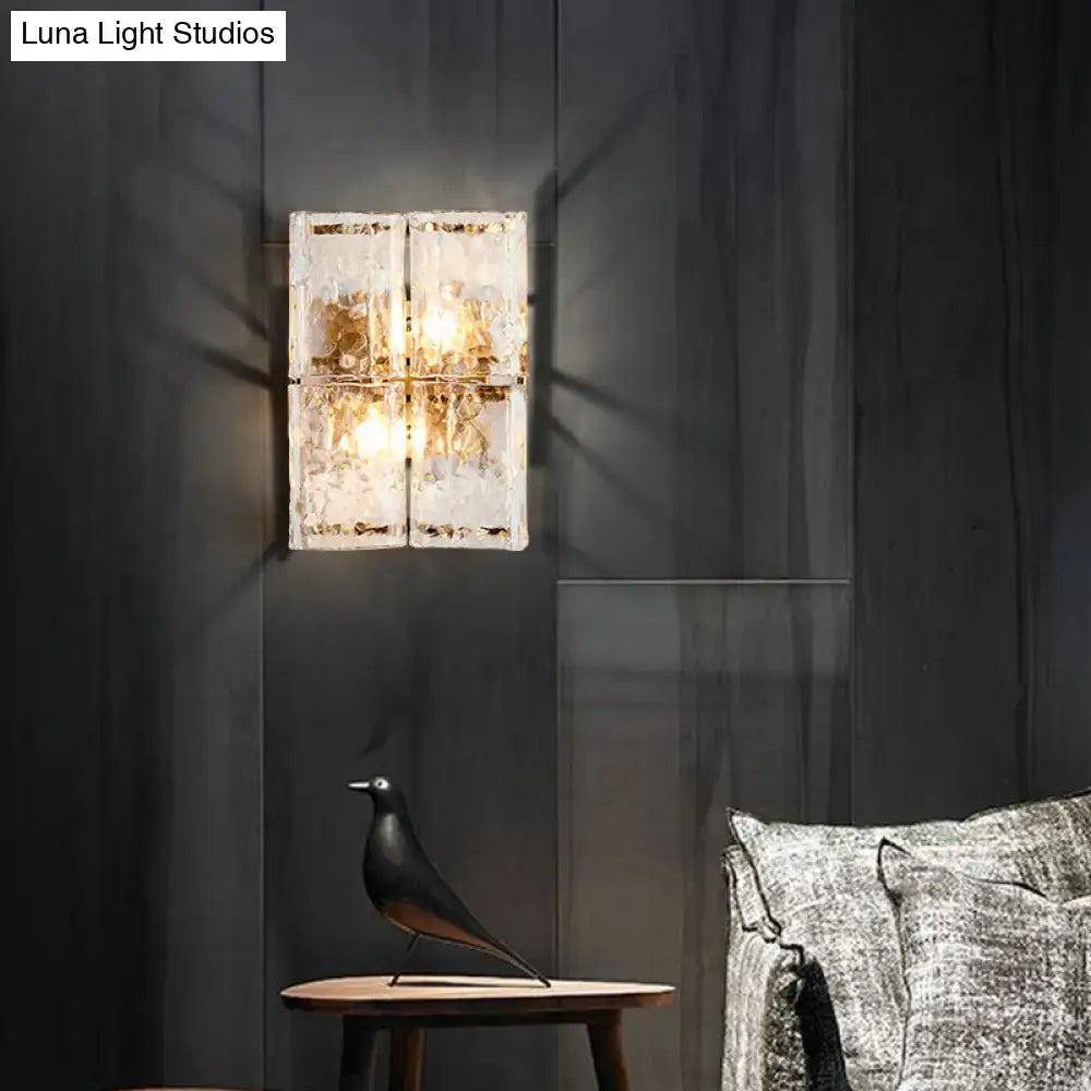 Decorbites gold water glass sconce with four crackled glass blocks, wall-mounted on Tampa Home & Garden Store