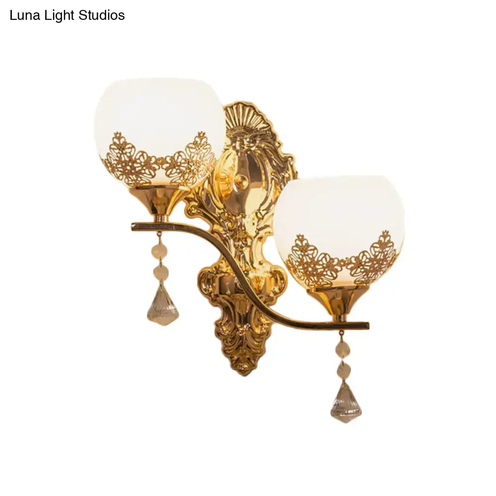 Gold crystal bowl lace cutout sconce with frosted glass shades and crystal drops Decorbites on Tampa Home & Garden Store
