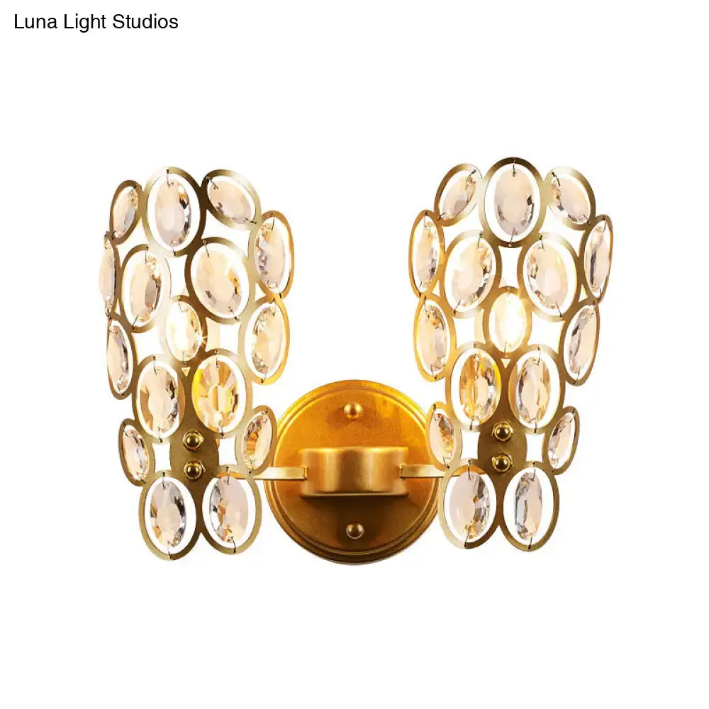 Gold crystal circle wall light sconce with faceted discs, Decorbites dual-arm on Tampa Home & Garden Store