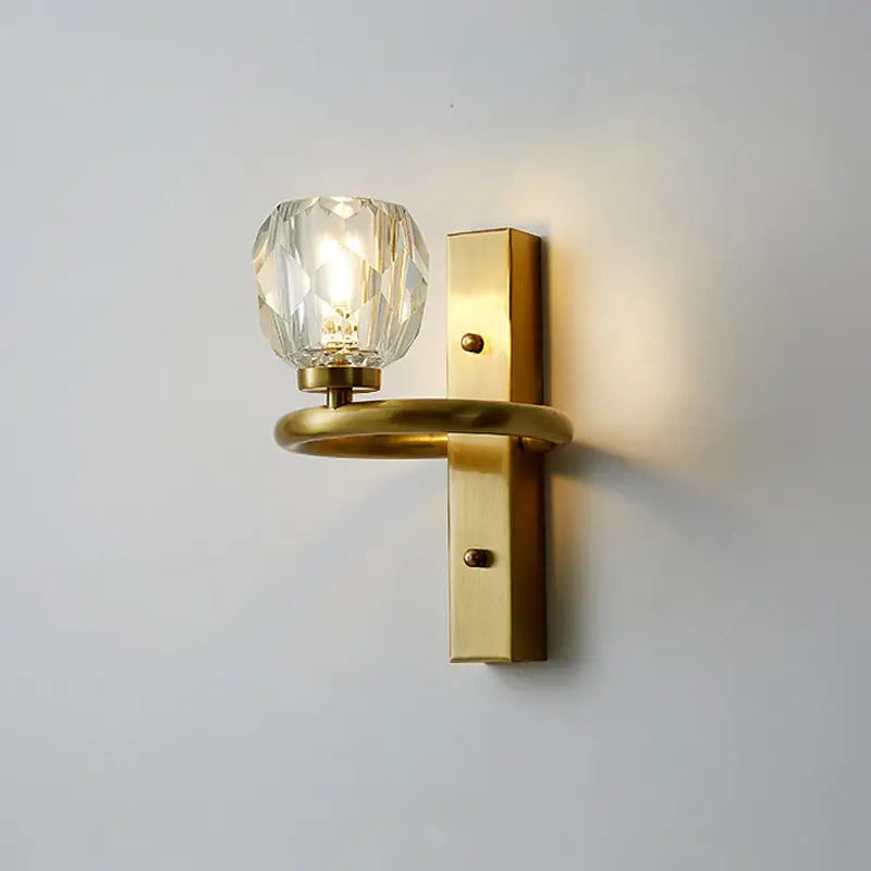 Gold Crystal Sphere Hallway Sconce by Decorbites with brass backplate and crystal globe shade on Tampa Home & Garden Store