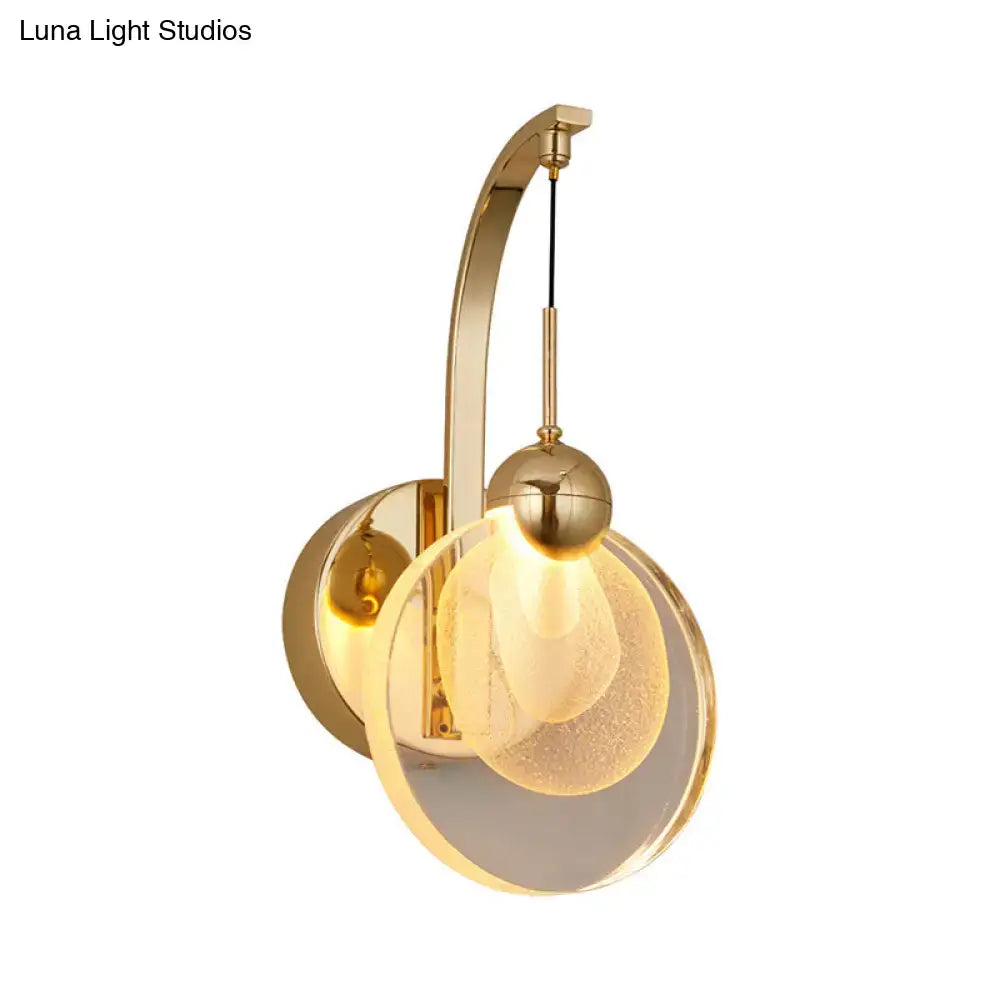 Gold round crystal industrial wall lamp by Decorbites with glass globe and curved arm on Tampa Home & Garden Store
