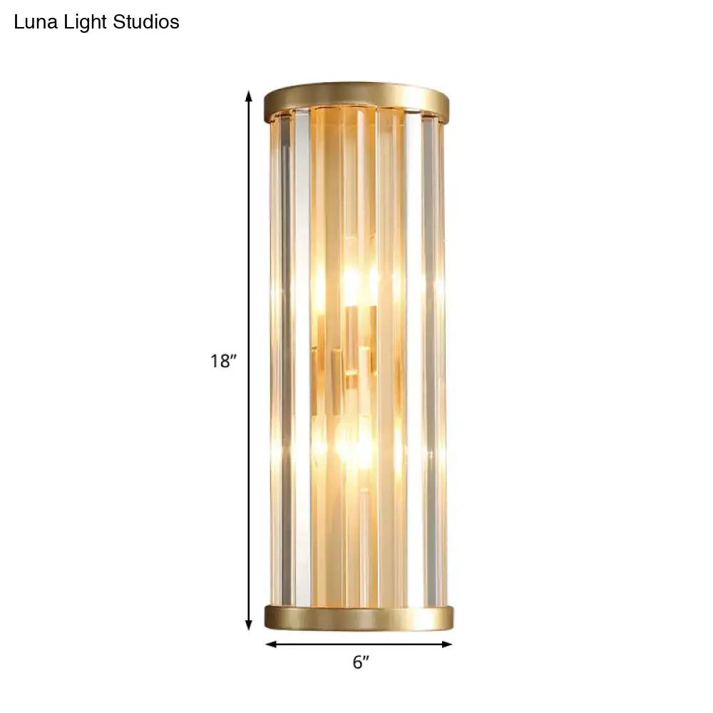 Gold two-light cylindrical crystal wall sconce with vertical glass tubes on Tampa Home & Garden Store
