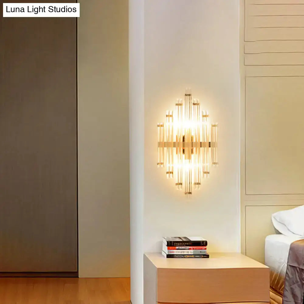 Gold crystal wall lamp 5-9in by Decorbites, gold metal with crystal rods, wall-mount on Tampa Home & Garden Store