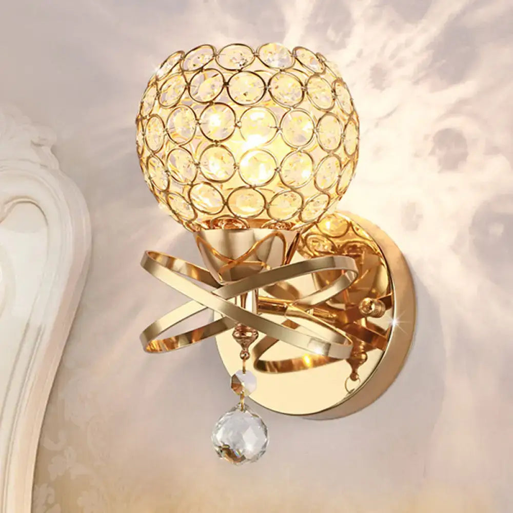Gold crystal ball sconce with crystal disc globe and hanging pendant, Decorbites on Tampa Home & Garden Store
