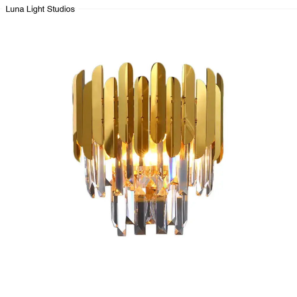 Gold crystal corridor lamp by Decorbites with gold leaf petals and hanging crystal prisms on Tampa Home & Garden Store