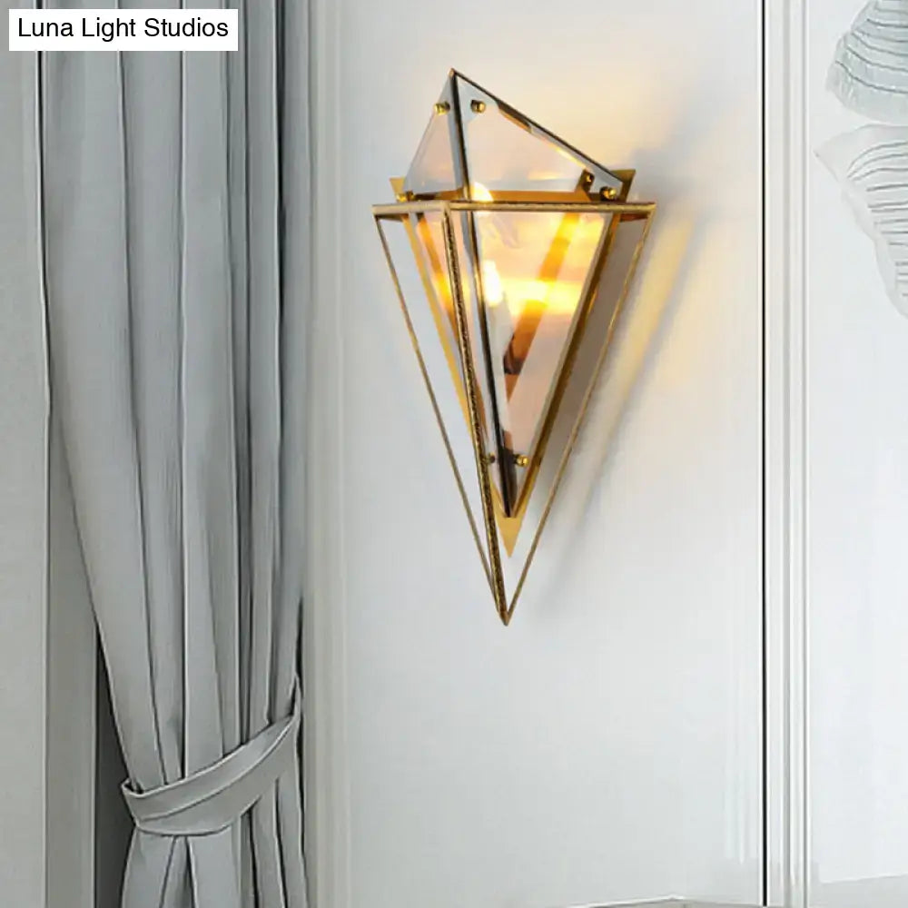 Gold Amber Wall Sconce by Decorbites with geometric brass frame and glass panels on Tampa Home & Garden Store