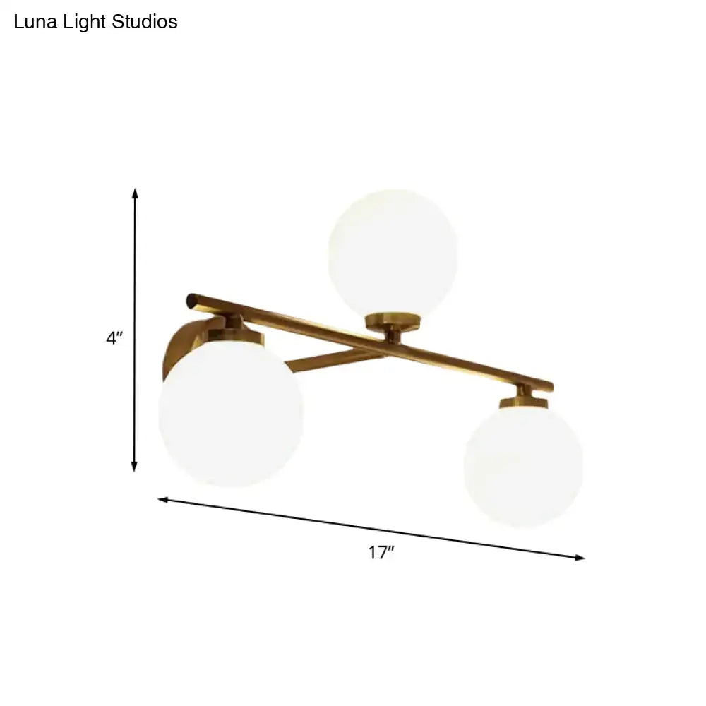 Gold Opal Glass Hallway Sconce by Decorbites, three frosted globes, 17in wide on Tampa Home & Garden Store