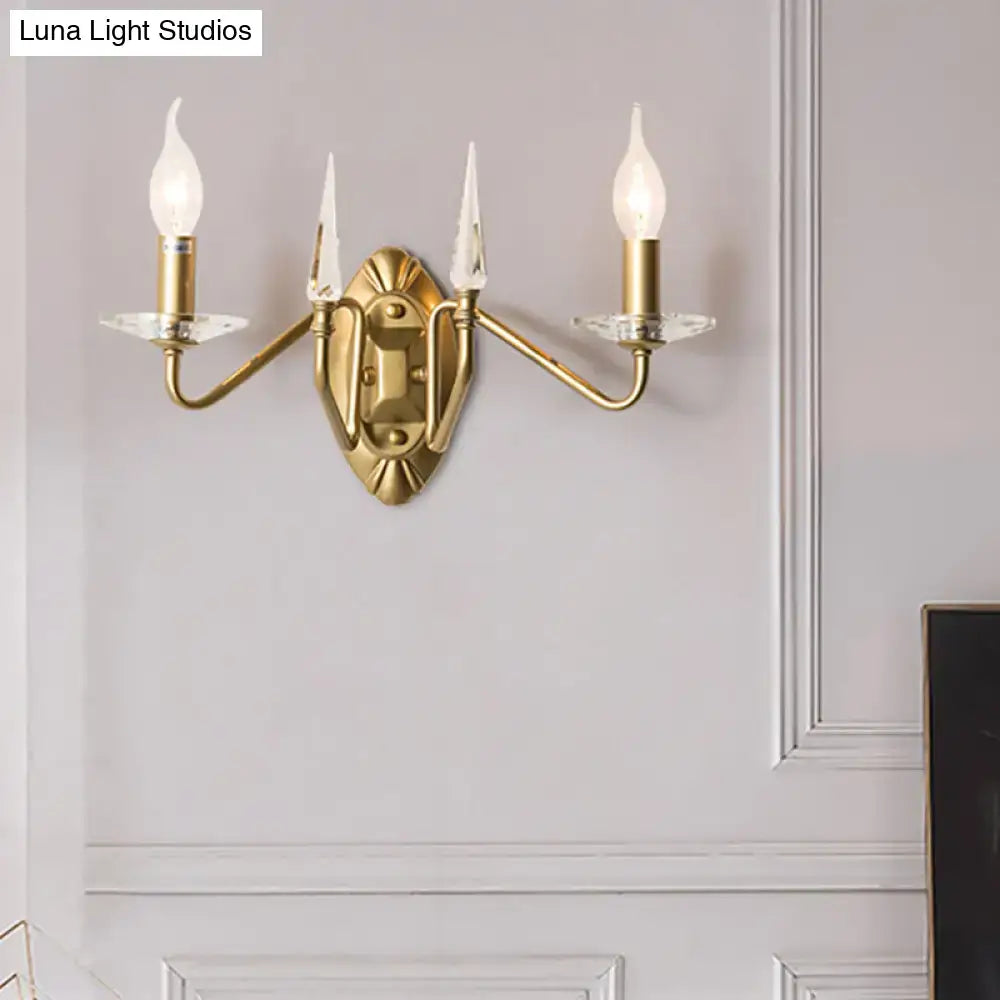 Gold brass candle sconce with crystal accents, Decorbites two-arm wall light on Tampa Home & Garden Store