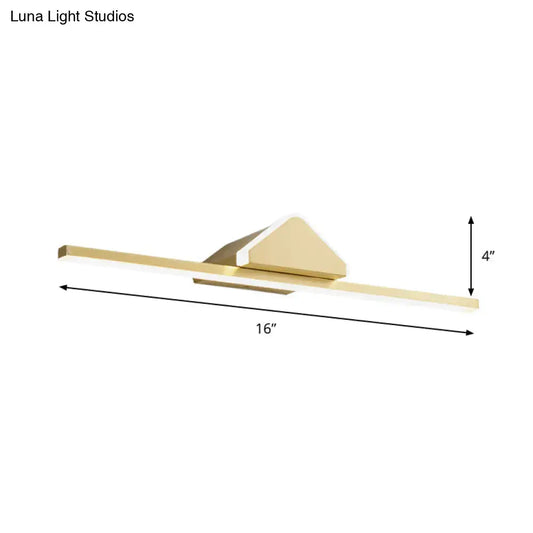 Gold LED Vanity Wall Light Decorbites with a 16in long gold bar and triangular wall mount 4in high on Tampa Home & Garden Store