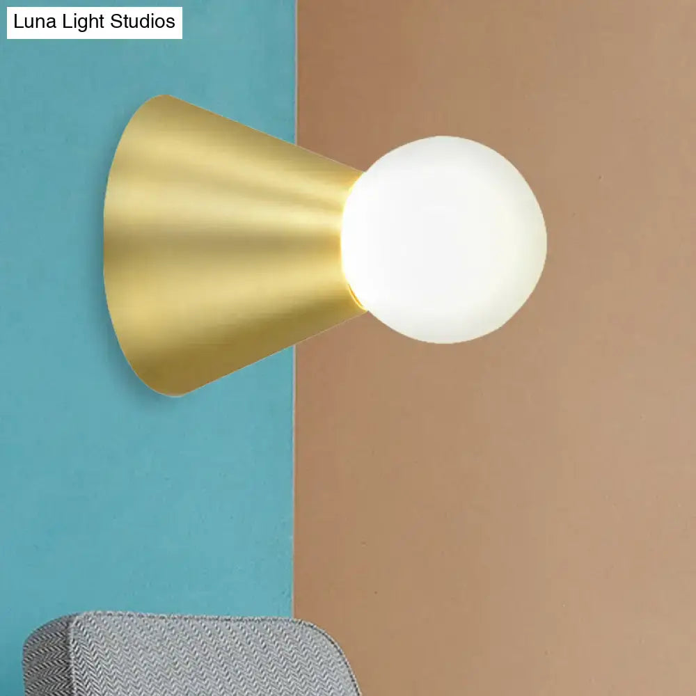 Gold Conical Frosted-Globe Wall Sconce by Decorbites; brass finish, frosted globe on Tampa Home & Garden Store