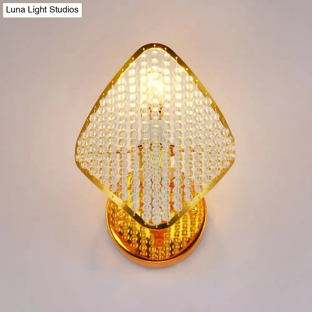 Gold clear crystal wall light with diamond-shaped beaded shade, Decorbites on Tampa Home & Garden Store
