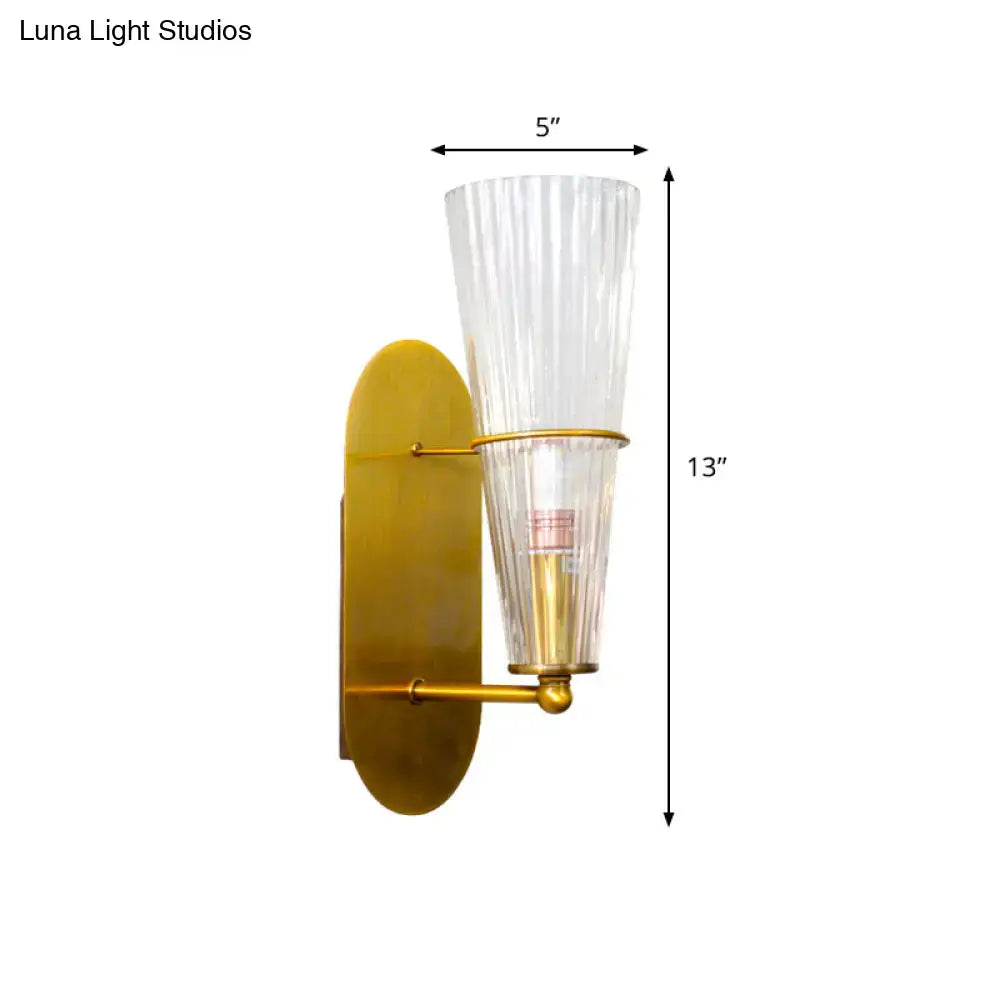 Gold ribbed glass industrial wall sconce by Decorbites with brass finish and two shades on Tampa Home & Garden Store