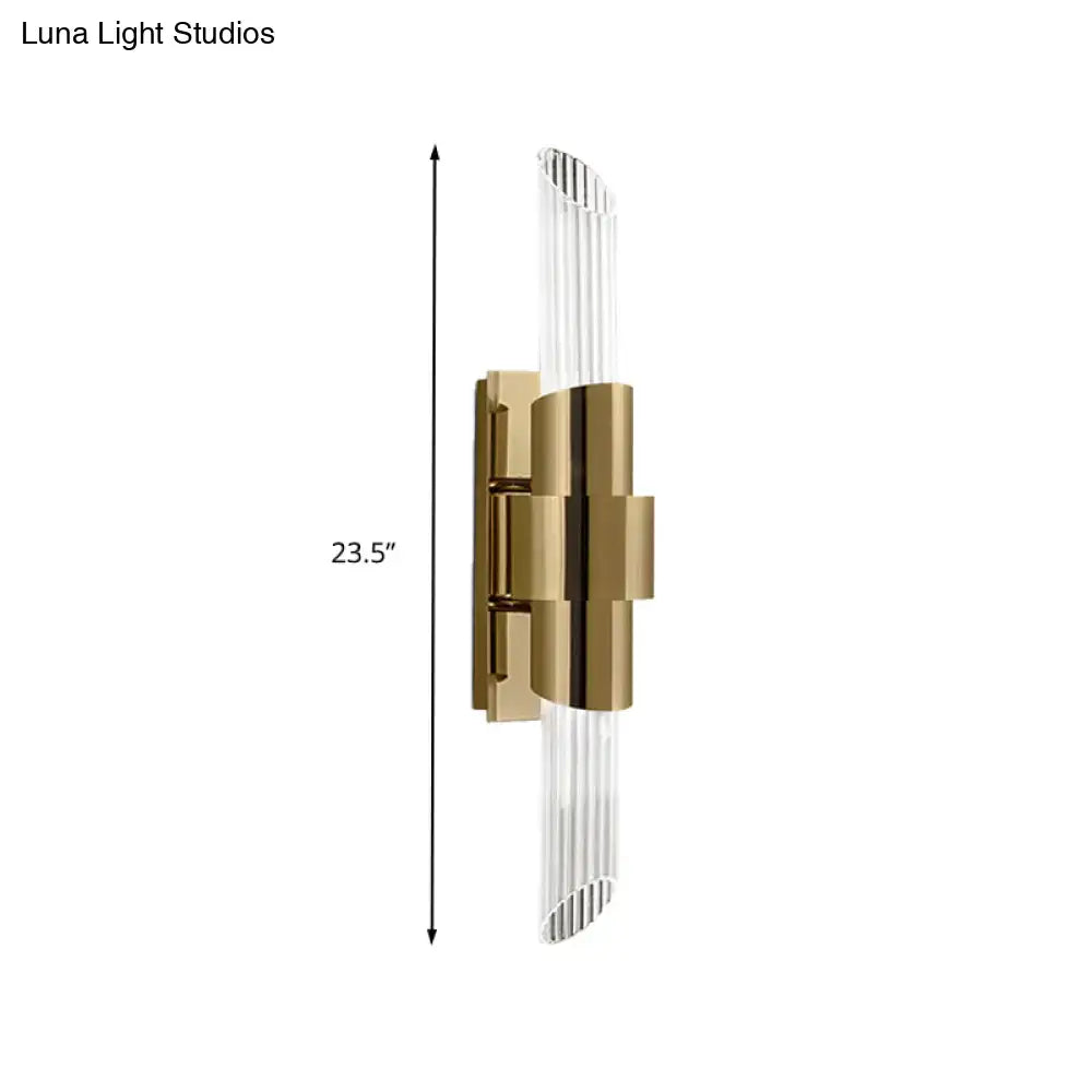 Gold prismatic crystal lamp wall sconce with clear glass rods on brass gold mount Decorbites on Tampa Home & Garden Store