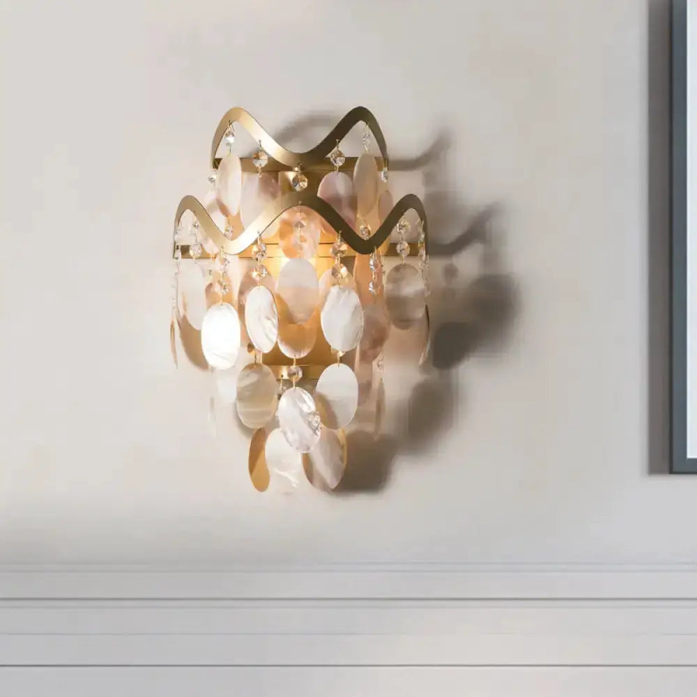 Wave Sconce Light Gold Wall Mount with Crystal Shell Drops by Decorbites on Tampa Home & Garden Store