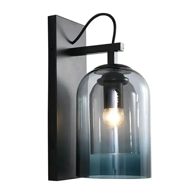 Modern gradient glass sconce wall light with black backplate and blue-tinted glass dome on Tampa Home & Garden Store