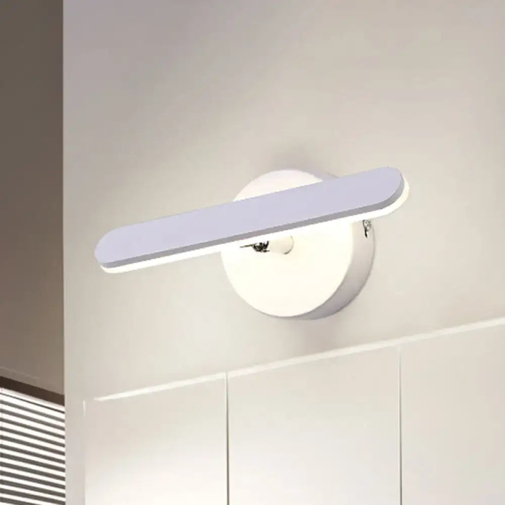 Decorbites White linear glass vanity light, wall-mounted with a circular backplate on Tampa Home & Garden Store