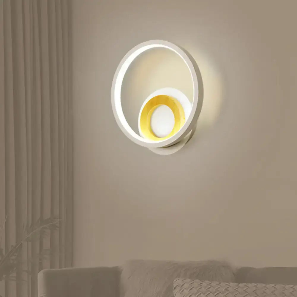 Wood Double Ring Wall Lamp with white outer ring and yellow inner ring on wall on Tampa Home & Garden Store