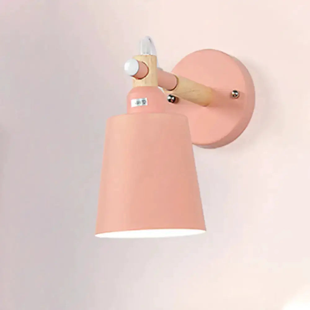 Modern wall sconce with pink shade and wood arm by Decorbites for bedroom on Tampa Home & Garden Store