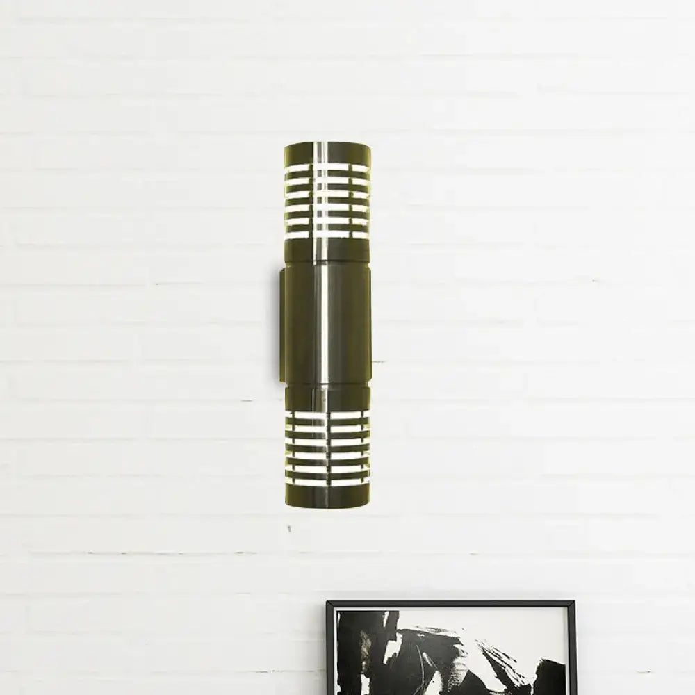 Chrome industrial wall sconce with vented cylindrical body on Tampa Home & Garden Store