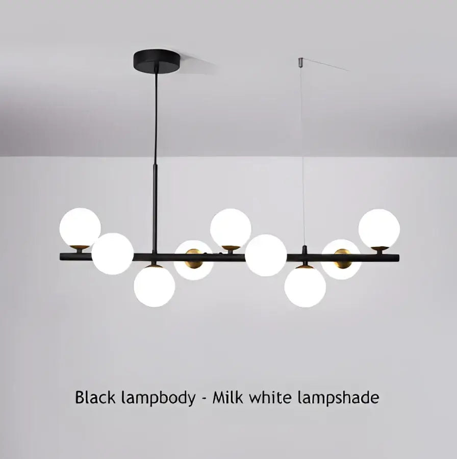 Black Gold Adjustable Ring Chandelier for Dining by Decorbites with milk white glass globes on Tampa Home & Garden Store