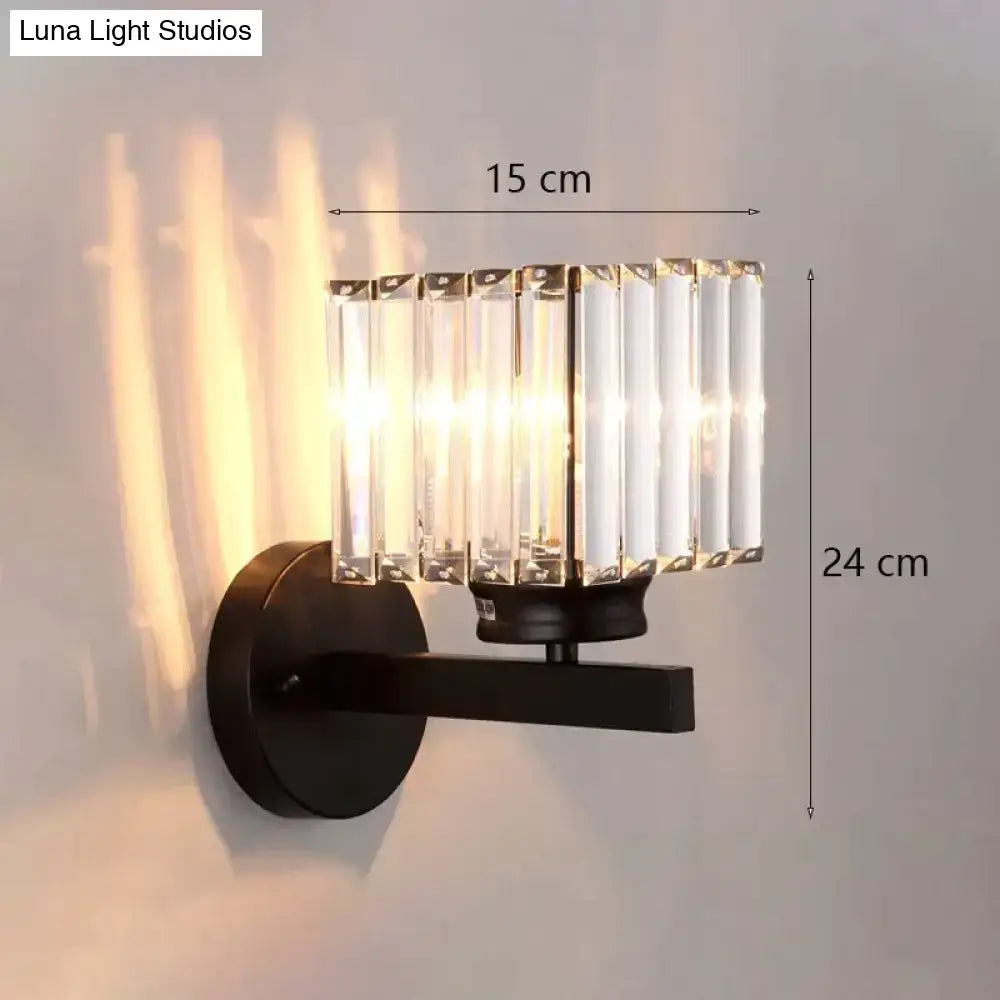 Gold Crystal Wall Lamp by Decorbites, 15 cm wide crystal prism shade on black wall mount on Tampa Home & Garden Store