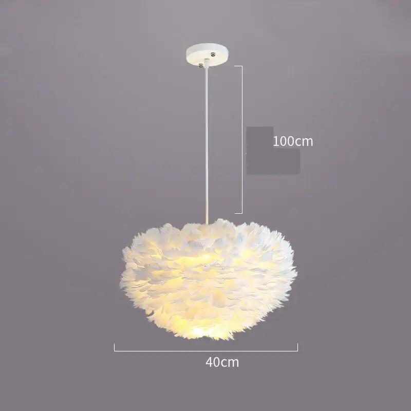Modern Minimalist Heart Shaped Iron Chandelier Decorbites white feather shade pendant light 40cm on Tampa Home & Garden Store