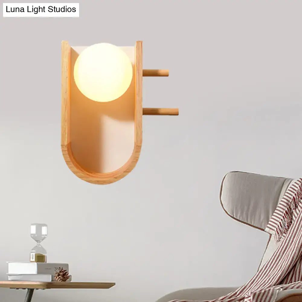 Decorbites Wooden Modern Wall Sconce with natural wood frame and white globe light on Tampa Home & Garden Store