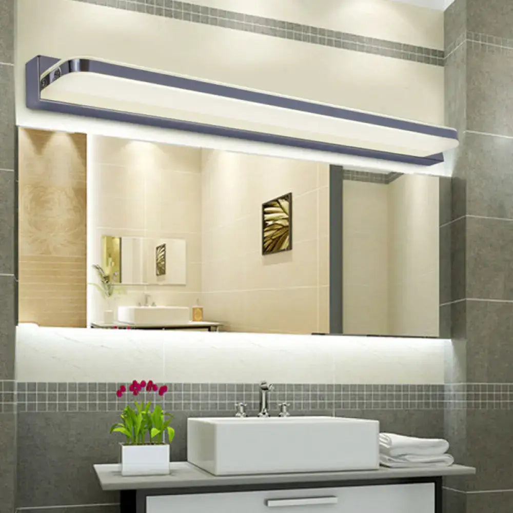 Nickel Modern Vanity Sconce with slim horizontal frame above a large bathroom mirror on Tampa Home & Garden Store