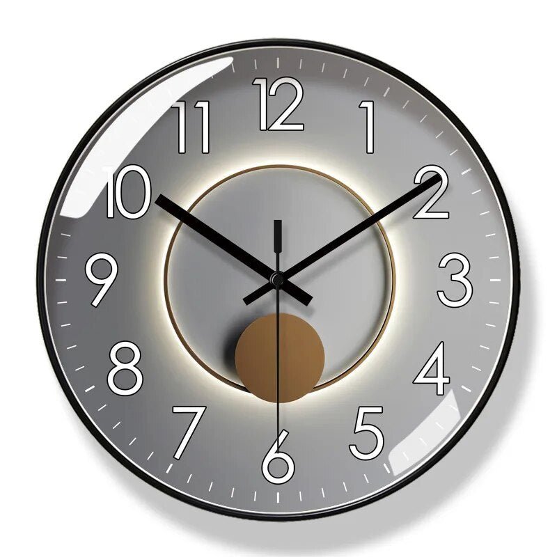 Modern Scandinavian Wall Clock Moktan Sabai, gray face with white numerals and black hands on Tampa Home & Garden Store