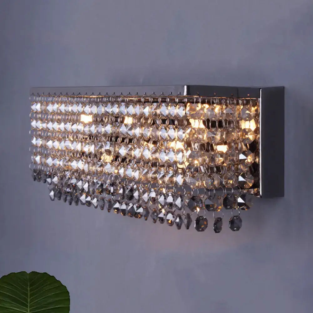Chrome octagonal crystal wall light with hanging prisms and chrome backplate Decorbites on Tampa Home & Garden Store