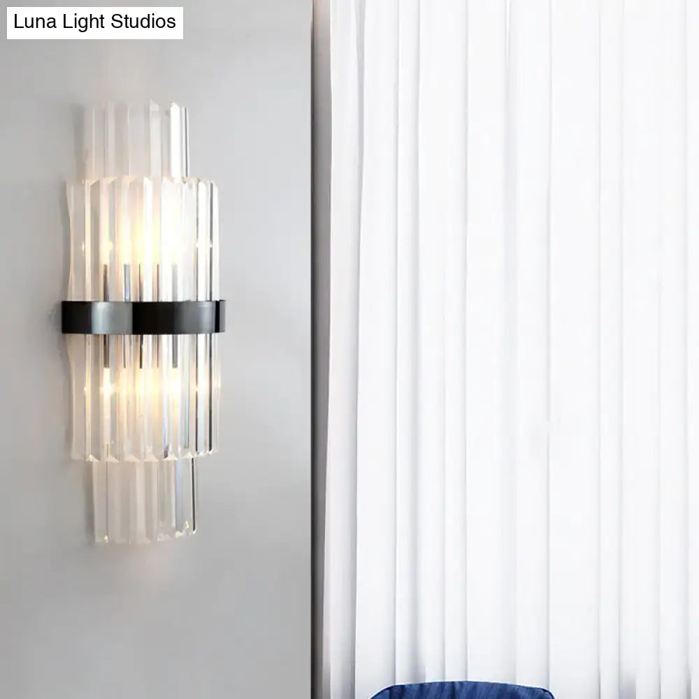 Black Prism Wall Sconce with clear glass prisms and black metal band Decorbites Home & Garden on Tampa Home & Garden Store