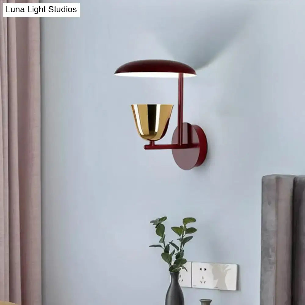Decorbites Red Gold Dome Sconce on red wall mount with gold cup shade on Tampa Home & Garden Store